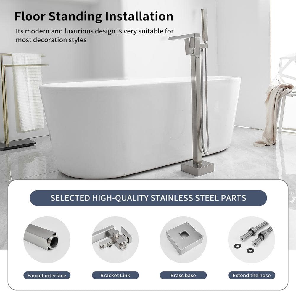 Brushed Nickel Freestanding Waterfall Tub Faucet with Hand Shower
