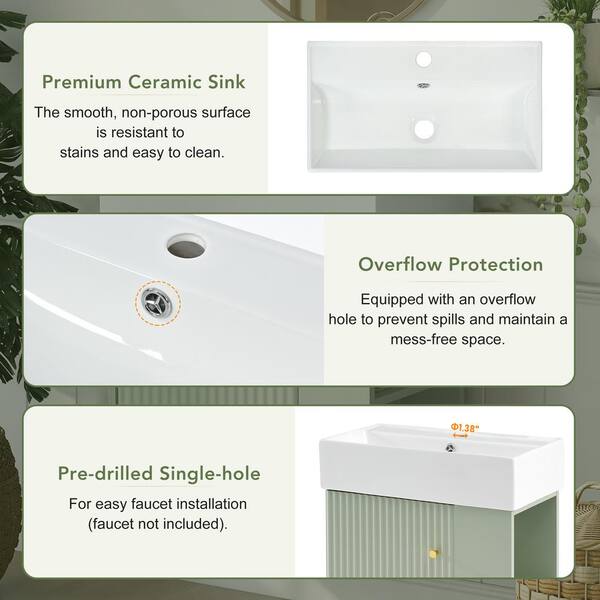 Virubi 21.6 in. W Single Sink Floating Green Bath Vanity with