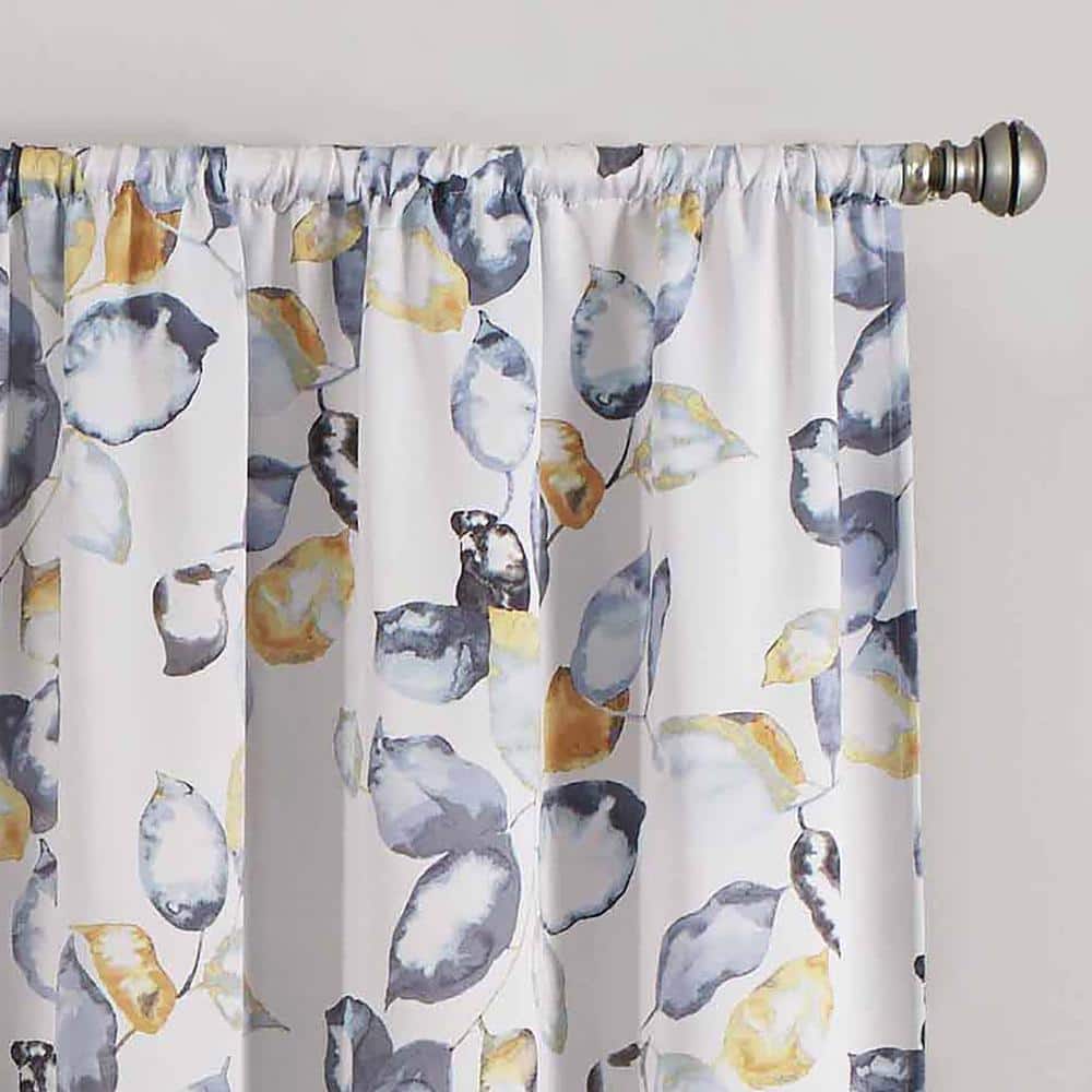 Yellow and Blue Floral Blackout Polyester Curtain Panel