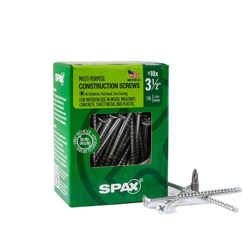 SPAX #10 x 3-1/2 in. Zinc Coated Phillips-Square Flat Undercut Head Full  Thread Multi-Purpose Screw (57 Per Box) 4101010500904 - The Home Depot