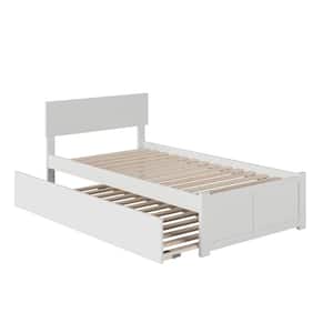 Orlando White Twin Platform Bed with Flat Panel Foot Board and Twin Size Urban Trundle Bed
