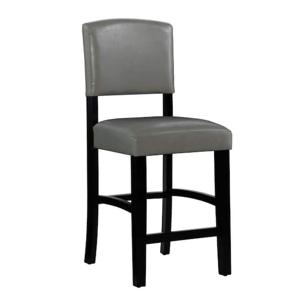 Linon Home Decor Mary 24 in. Gray Cushioned Back Wood Counter Stool with Faux Leather Seat