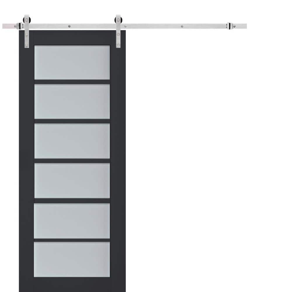 Assembly Required 30 in. x 84 in. 1-Panel Frosted Glass Antracite Solid Wood Sliding Barn Door with Hardware Kit price history on PriceWatchPro