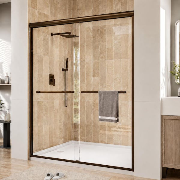 56 in. - 60 in. W x 72 in. H Sliding Framed Shower Door in Oil Rubbed Bronze with Clear Glass