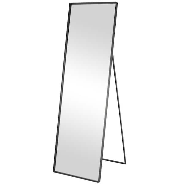 Litton Lane 20 in. W x 63 in. H Black Metal Matte Foldable Floor Mirror with Thin Minimalistic Frame