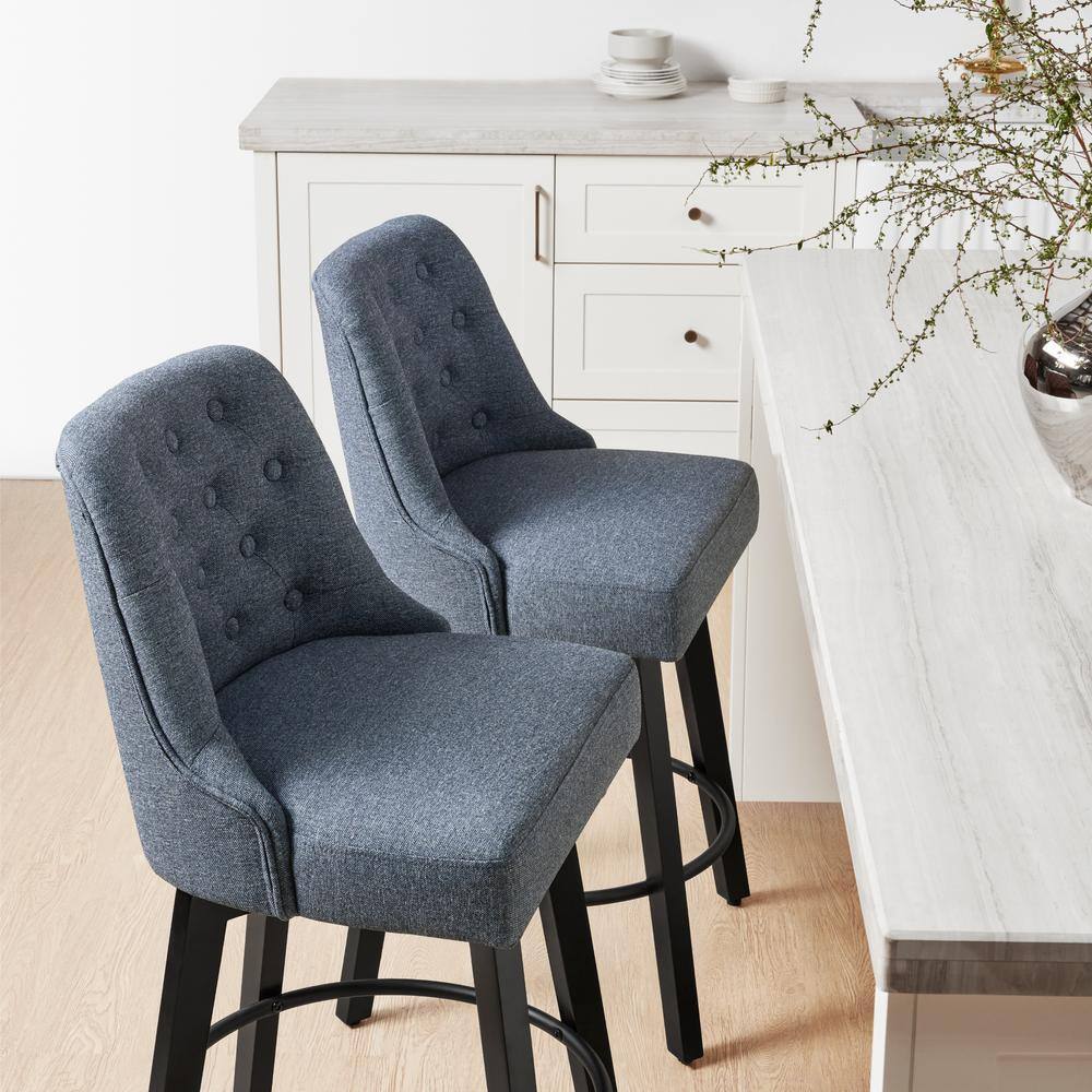 Spruce & Spring Percival 26 in. Blue Fabric Counter Height Swivel ...