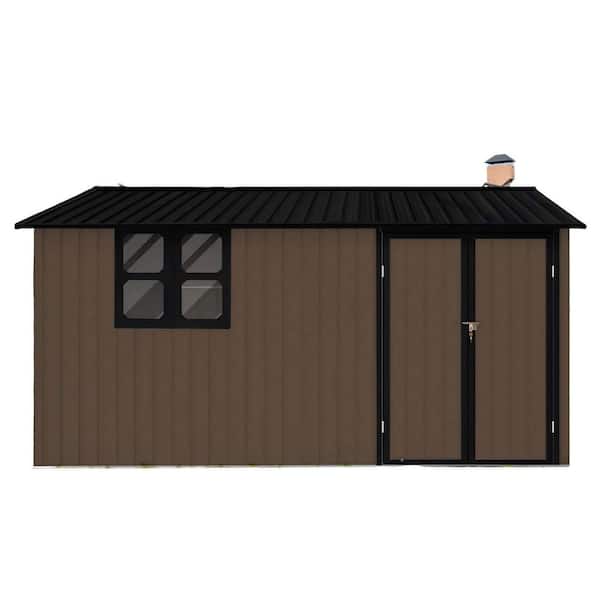 11 ft. W x 9 ft. D Brown Metal Outdoor Garden Tool Shed with