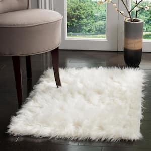 Faux Sheep Skin Ivory Doormat 3 ft. x 4 ft. Solid Area Rug