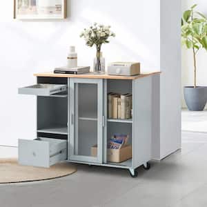 Gray Wood 44 in. W Kitchen Island with Drop Leaf and LED Light