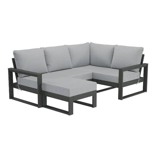 WESTIN OUTDOOR Endless Gray Frame Light Gray Cushions Outdoor 5-Piece All Weather Plastic Deep Seating Patio Conversation Ottoman Set