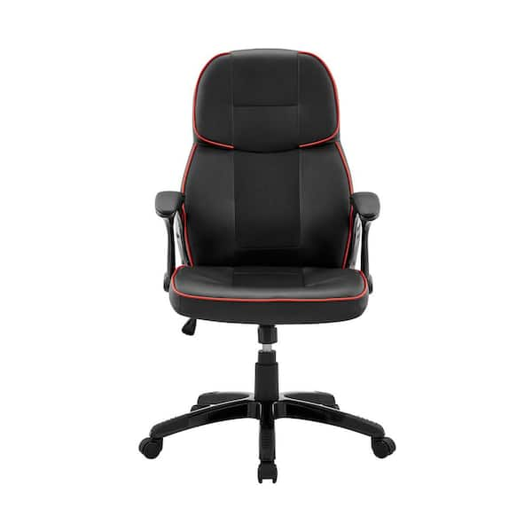 Armen Living Aspect Adjustable Racing Gaming Chair in Black Faux Leather and Red Mesh with Lumbar Support Pillow