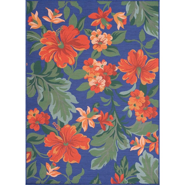 Stunning Blue 8 ft. x 10 ft. Floral Indoor/Outdoor Area Rug