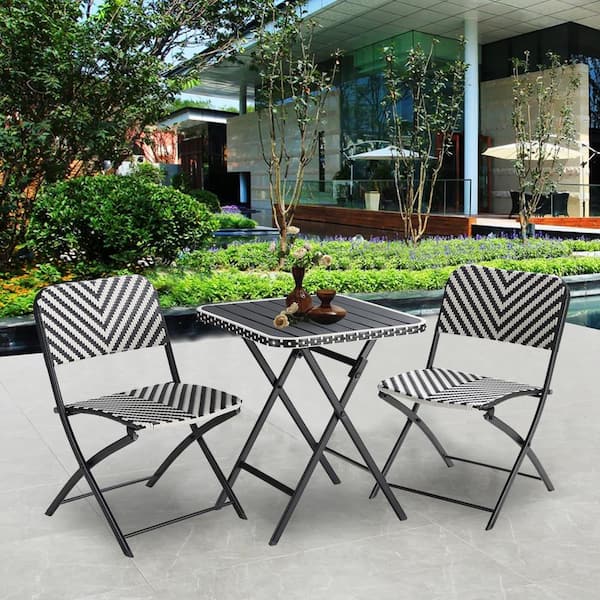 black and white wicker bistro set