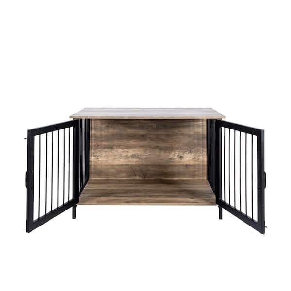 27 in. H Wood Furniture-Style Dog Crate/Cage with 2 Doors for Medium Dog in Brown