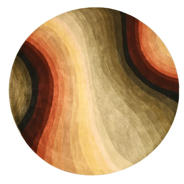 Desertland Multicolored 10 ft. Round Hand-Tufted Wool Contemporary Abstract Area Rug