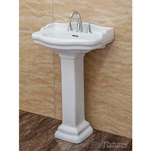 Roosevelt 22 in. Pedestal White Vitreous China Rectangular Vessel Sink with Overflow 8 in. Faucet Hole