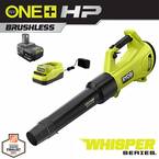 ONE+ HP 18V Brushless Whisper Series 130 MPH 450 CFM Cordless Battery Leaf Blower with 4.0 Ah Battery and Charger