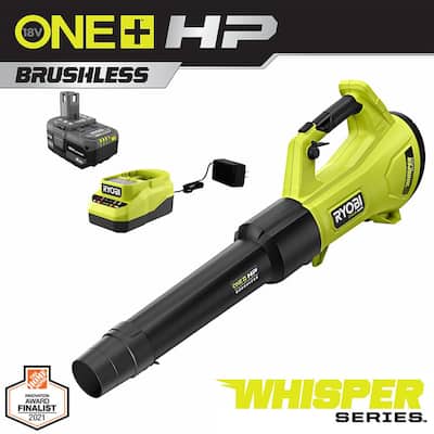 ONE+ HP 18V Brushless Whisper Series 130 MPH 450 CFM Cordless Battery Leaf Blower with 4.0 Ah Battery and Charger