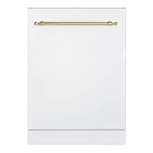 Classico 24 in. Dishwasher with Stainless Steel Metal Spray Arms in color White with Classico Brass handle