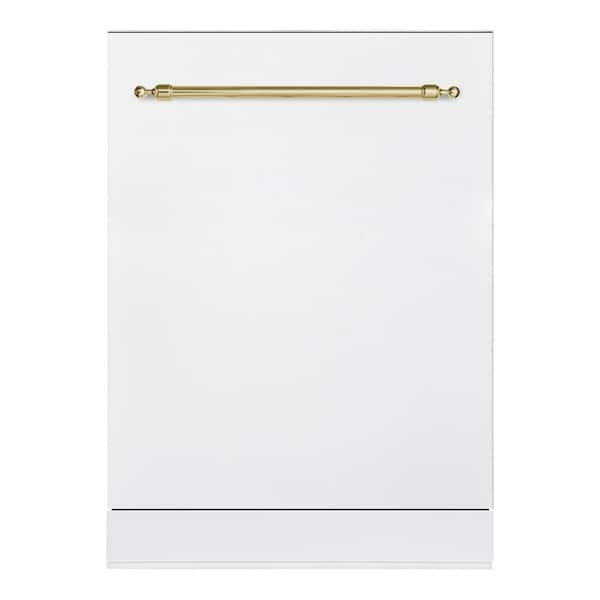 Classico 24 in. Dishwasher with Stainless Steel Metal Spray Arms in color White with Classico Brass handle