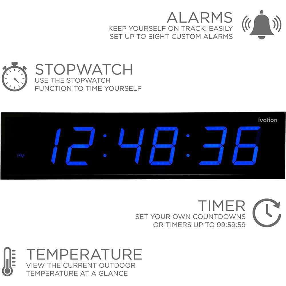 Ivation Oversized 72" Blue LED Digital Wall Clock with Remote