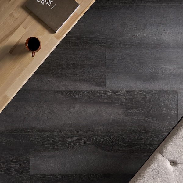 Urbana Black 12 in. x 48 in. x 20 MIL Rigid Core Click Luxury Vinyl Tile Floor Tile (24 sq. ft./Case)