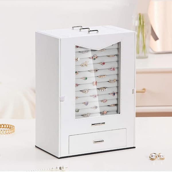 White 11.5 in. x 8.5 in. Polyurethane Modern Jewelry Box with Drawers