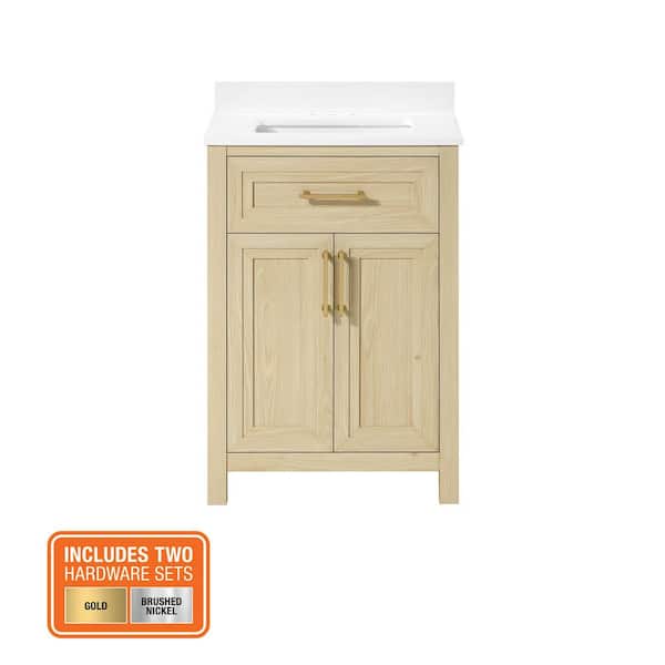 Beaufort 24 in. Single Sink Light Birch Bath Vanity with White Engineered Stone Top (Assembled)