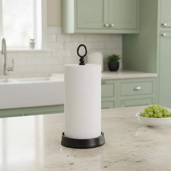Steel Paper Towel Holder with Weighted Base for Kitchen Countertop and Dining Table, Fits Standard and Jumbo Rolls