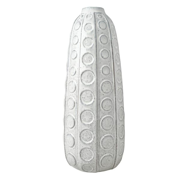 Mikasa 15.5 in. White Embossed Dot Textured Ceramic Vase