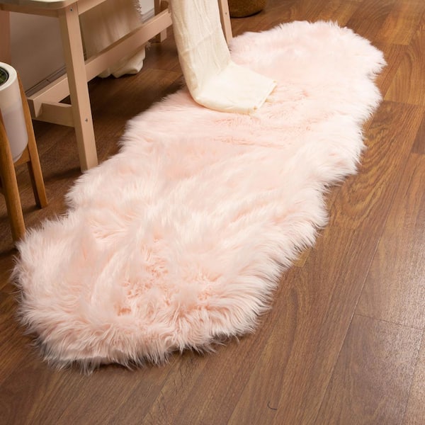Super Area Rugs Serene Silky Faux Fur, Pale Pink Fur Rug