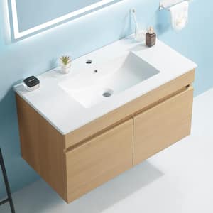 30 in. W x 18 in. D x 19 in. H Single Sink Floating Bath Vanity in Light Oak with White Ceramic Top