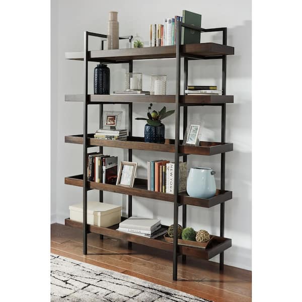 Signature DESIGN BY ASHLEY Starmore 76 in. Tall Brown Wood 5-Shelf Etagere Bookcase with Open Storage