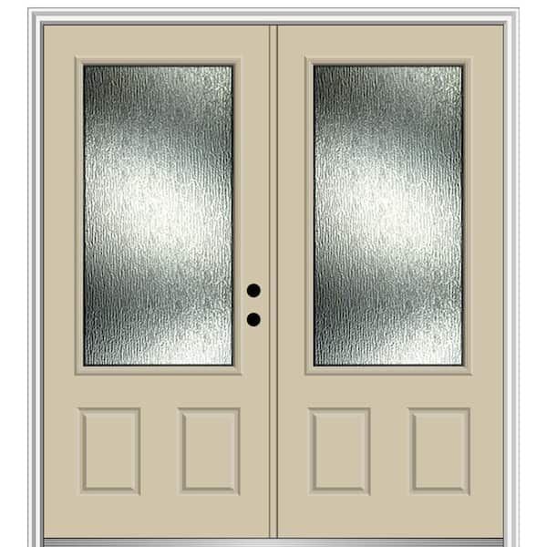MMI Door 72 in. x 80 in. Left-Hand Inswing Rain Glass Wicker Fiberglass Prehung Front Door on 4-9/16 in. Frame