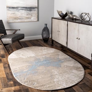 Contemporary Abstract Cyn Beige 4 ft. x 6 ft. Oval Area Rug