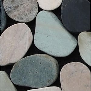 Sliced Pebble Mosaic Tile Sample Color Black, Green and Tan 4 in. x 6 in.