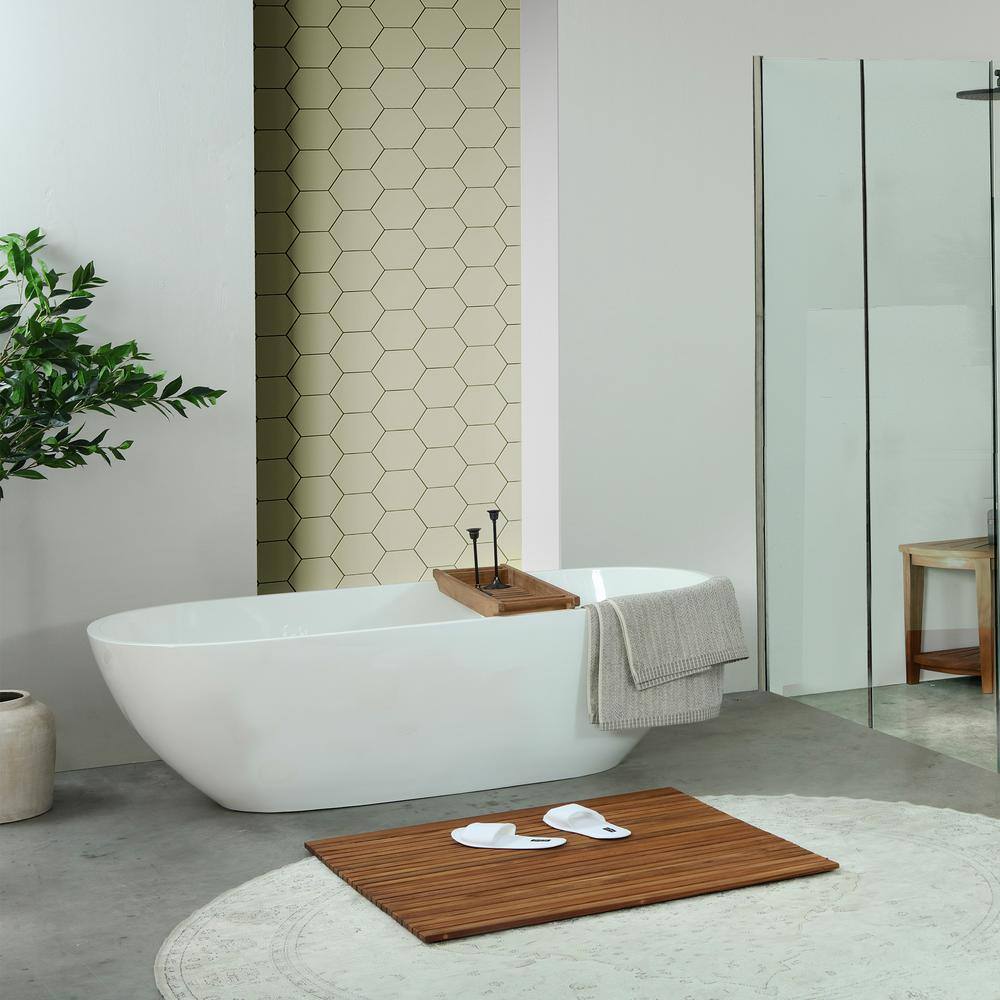 Nordic Teak 36" x 36" Oiled Brown Shower and Bath String Mat with Rubber Footing