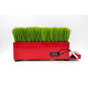 4-Port USB Charging Station Power Plant Artificial Lifelike Grass Red Charging Station