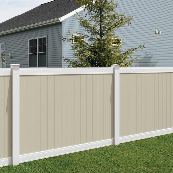 Veranda Pro Series 5 in. x 5 in. x 8 ft. Tan Vinyl Woodbridge Routed End Fence Post