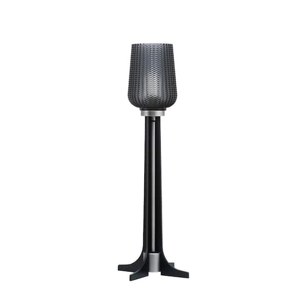 Unbranded Delgado 24.25 in. Graphite Matte Black Accent Lamp Smoke Textured Glass Shade
