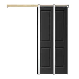 Black 36 in. x 80 in. Painted Composite MDF 4PANEL Interior Sliding Door with Pocket Door Frame and Hardware Kit