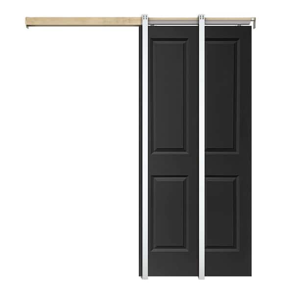 CALHOME Black 36 in. x 80 in. Painted Composite MDF 4PANEL Interior Sliding Door with Pocket Door Frame and Hardware Kit