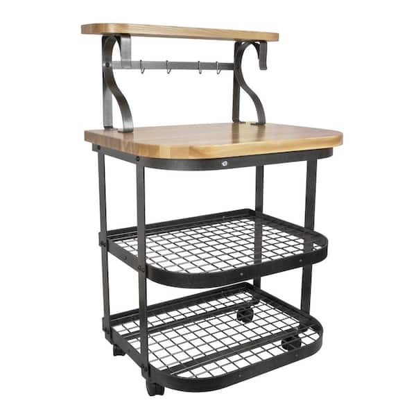 Enclume Handcrafted Baker’s Hammered Steel Kitchen Cart with Butcher Block Top