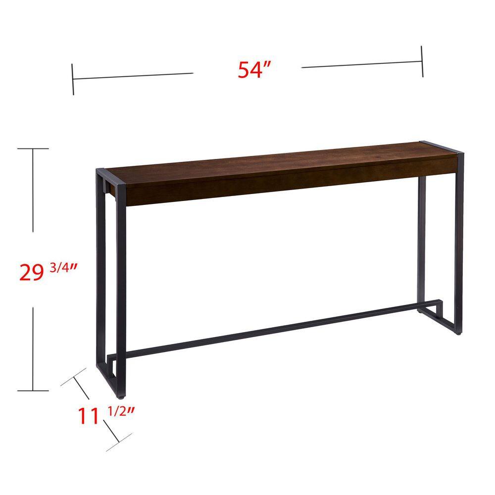 Macen 54" Tobacco and Gunmetal Console Table with Storage