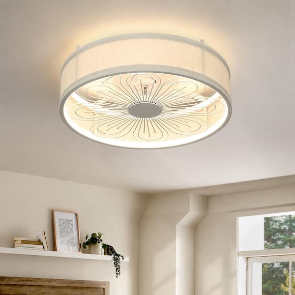 20 in. Smart Indoor White Low Profile Standard Flush Mount Ceiling Fan Light with Integrated LED with Remote for Bedroom