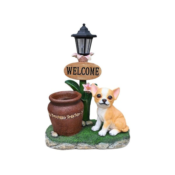 VAMOP 16 in. Brown Resin Sitting Corgi Dog Planter Outdoor Garden