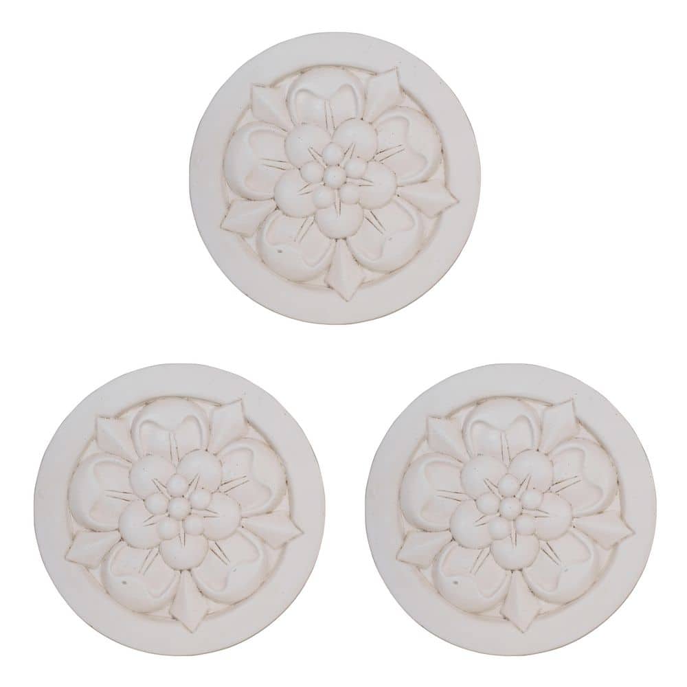 MPG 18 in. Round Light Aged White Cast Stone Large Floral Step Stone or ...