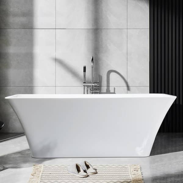 Satico 59 in. Special Rectangle Acrylic Freestanding Soaking SPA Tub Flatbottom Non-Whirlpool Bathtub in White