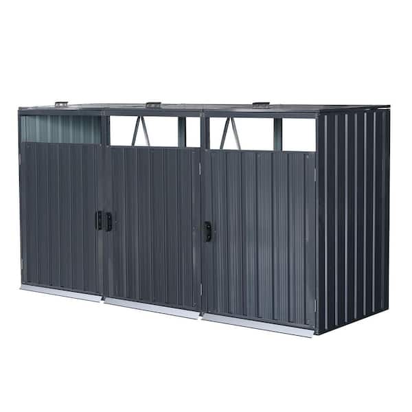 Metal Outdoor Bin Shed Garbage Bin Shed Stores 3 Trash Cans--Black(20.62 sq. ft. )