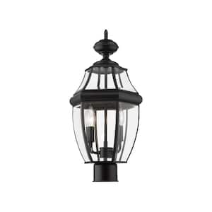 Westover 2-Light Black 18in Cast Brass Hardwired Outdoor Weather Resistant Post Light Round Fitter with No Bulb Included